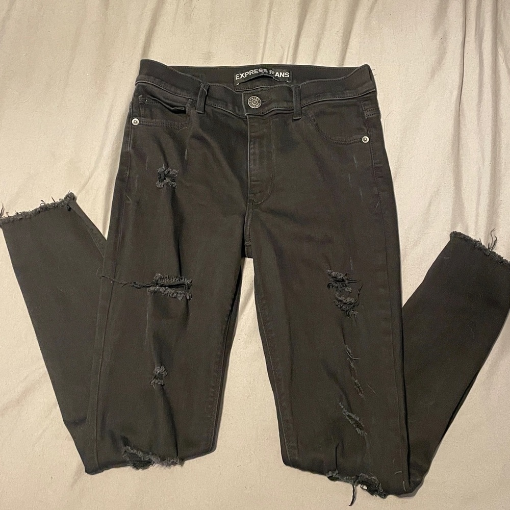 Womens black distressed jeggings